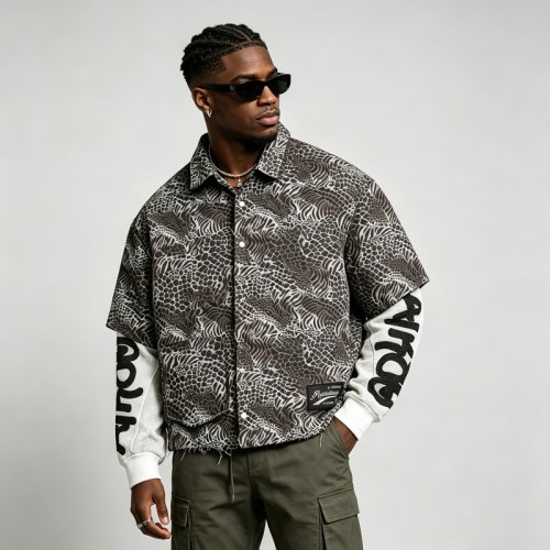 DTG Print and Embroidered Patch Leopard Zebra Shirt | 100% Cotton | Street Daily Wear | OEM Streetwear