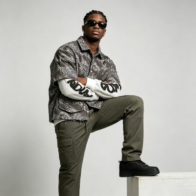 DTG Print and Embroidered Patch Leopard Zebra Shirt | 100% Cotton | Street Daily Wear | OEM Streetwear