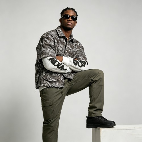 DTG Print and Embroidered Patch Leopard Zebra Shirt | 100% Cotton | Street Daily Wear | OEM Streetwear