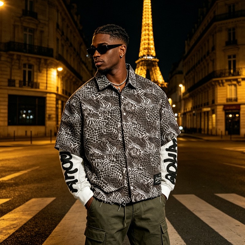 DTG Print and Embroidered Patch Leopard Zebra Shirt