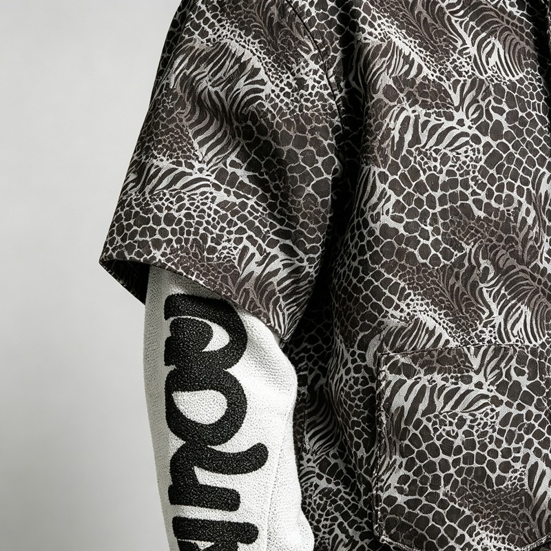 DTG Print and Embroidered Patch Leopard Zebra Shirt