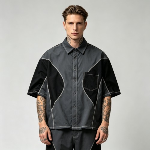 Contrast Stitch Short Sleeve Shirt | Color Block | Cotton Twill Fabric | Custom Streetwear Manufacturer