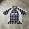 Woven Label Screen Print Raw Edge Shirt | Plaid Stripe | 100% Cotton Button Down | OEM Streetwear