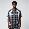 Woven Label Screen Print Raw Edge Shirt | Plaid Stripe | 100% Cotton Button Down | OEM Streetwear