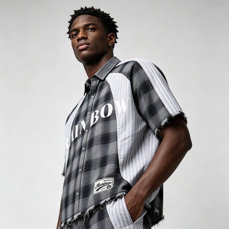 Woven Label Screen Print Raw Edge Shirt
