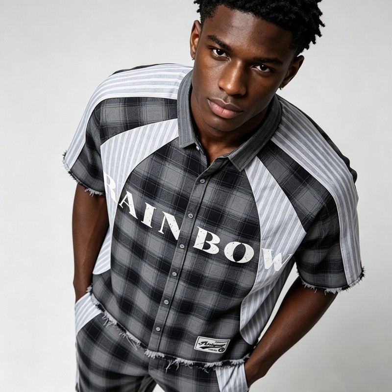 Woven Label Screen Print Raw Edge Shirt