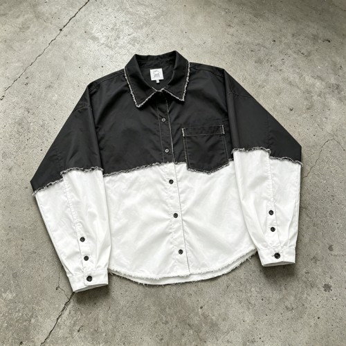 Two-Tone Raw Edge Short Sleeve Shirt | Breathable Cotton Blend | Daily Street | Custom Streetwear Manufacturer