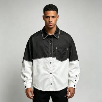 Two-Tone Raw Edge Short Sleeve Shirt | Breathable Cotton Blend | Daily Street | Custom Streetwear Manufacturer