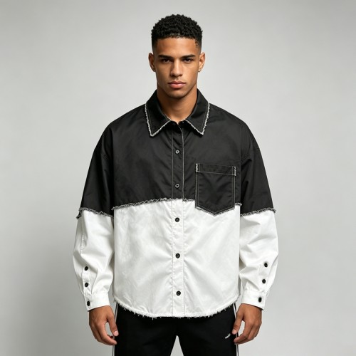 Two-Tone Raw Edge Short Sleeve Shirt | Breathable Cotton Blend | Daily Street | Custom Streetwear Manufacturer