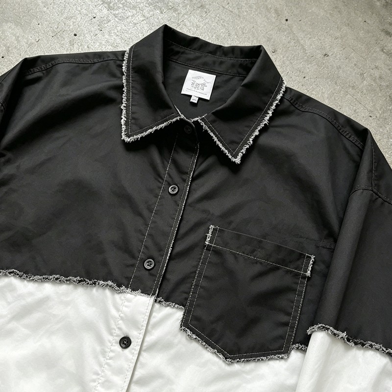 Two-Tone Raw Edge Short Sleeve Shirt