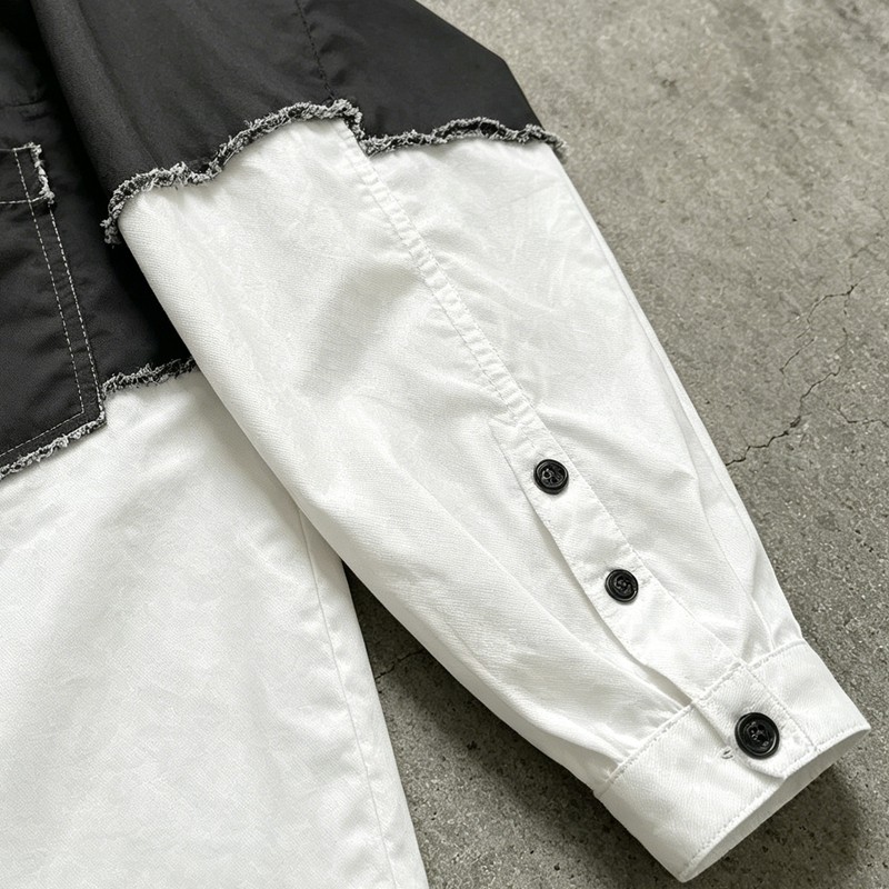 Two-Tone Raw Edge Short Sleeve Shirt