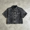 Embroidered Cropped Leopard Zebra Shirt | Distressed Raw Edge Short Sleeve | Clothing Manufacturer