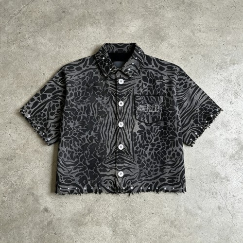 Embroidered Cropped Leopard Zebra Shirt | Distressed Raw Edge Short Sleeve | Clothing Manufacturer