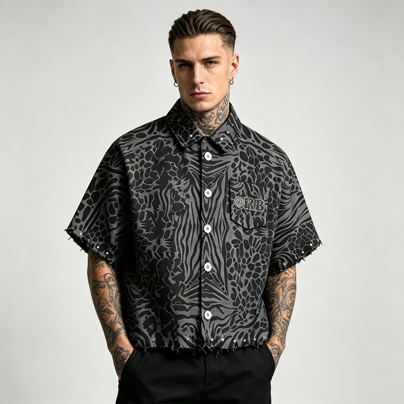 Embroidered Cropped Leopard Zebra Shirt
