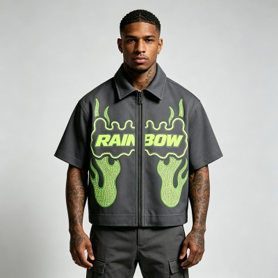 DTG and Screen Print Shirt with Rhinestone | Full Zip Up | Daily Streetwear | Custom Streetwear Manufacturer