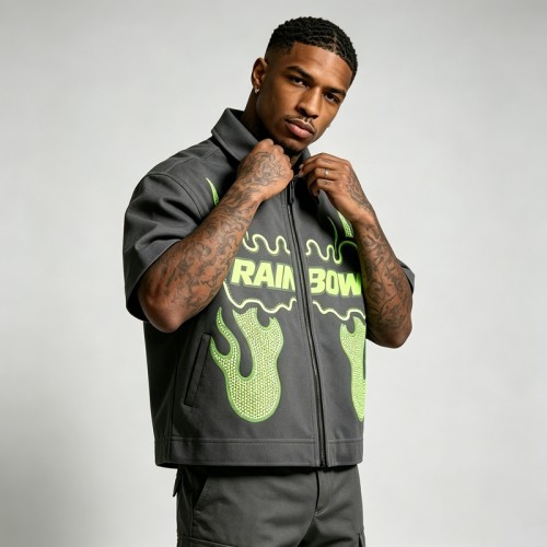 DTG and Screen Print Shirt with Rhinestone | Full Zip Up | Daily Streetwear | Custom Streetwear Manufacturer