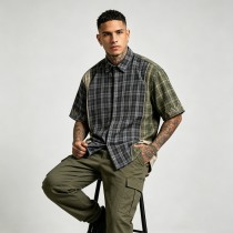 Woven Label Embroidered Plaid Short Sleeve Shirt | Raw Edge | 100% Cotton Plaid Fabric | Custom Streetwear