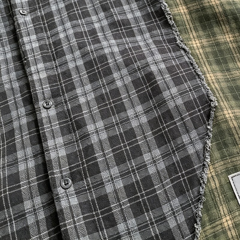 Woven Label Embroidered Plaid Short Sleeve Shirt