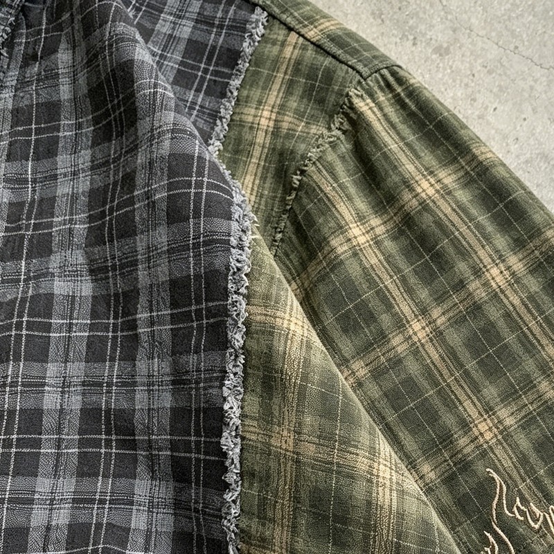 Woven Label Embroidered Plaid Short Sleeve Shirt