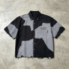 Short Sleeve Raw Edge Screen Print Shirt | Button Down Collar | 100% Cotton Two Chest Pockets | OEM Streetwear