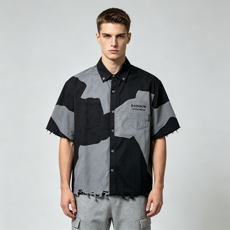 Short Sleeve Raw Edge Screen Print Shirt