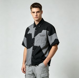 Short Sleeve Raw Edge Screen Print Shirt | Button Down Collar | 100% Cotton Two Chest Pockets | OEM Streetwear