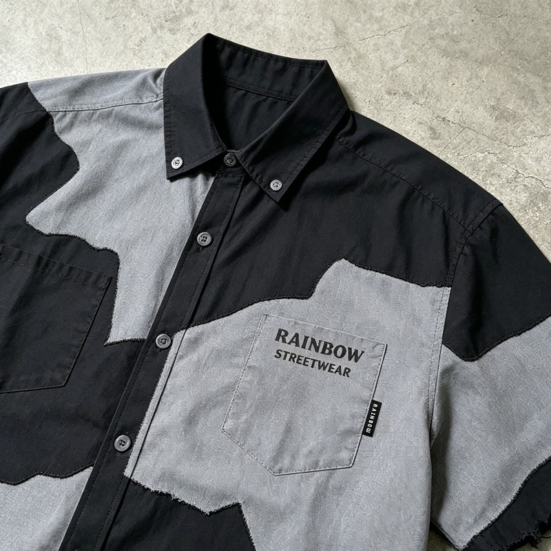 Short Sleeve Raw Edge Screen Print Shirt