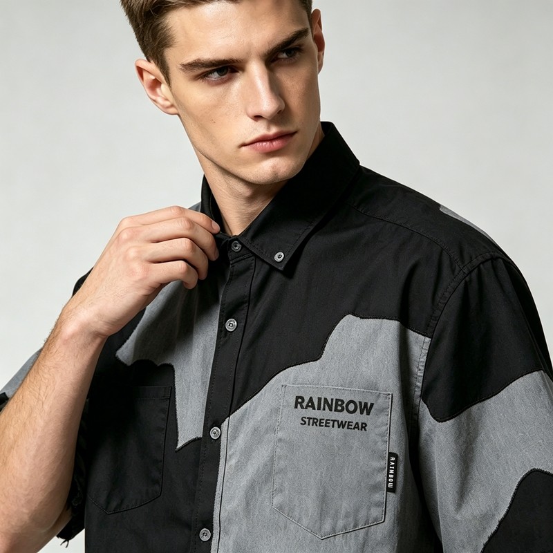 Short Sleeve Raw Edge Screen Print Shirt