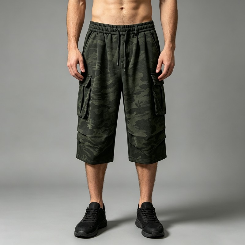 Camouflage Cargo Capri Pants with Pockets