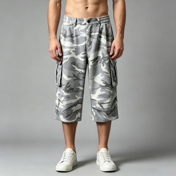Camouflage Cargo Capri Pants with Pockets | Daily Street Casual Wear Loose Fit Elastic Waist | Custom Streetwear