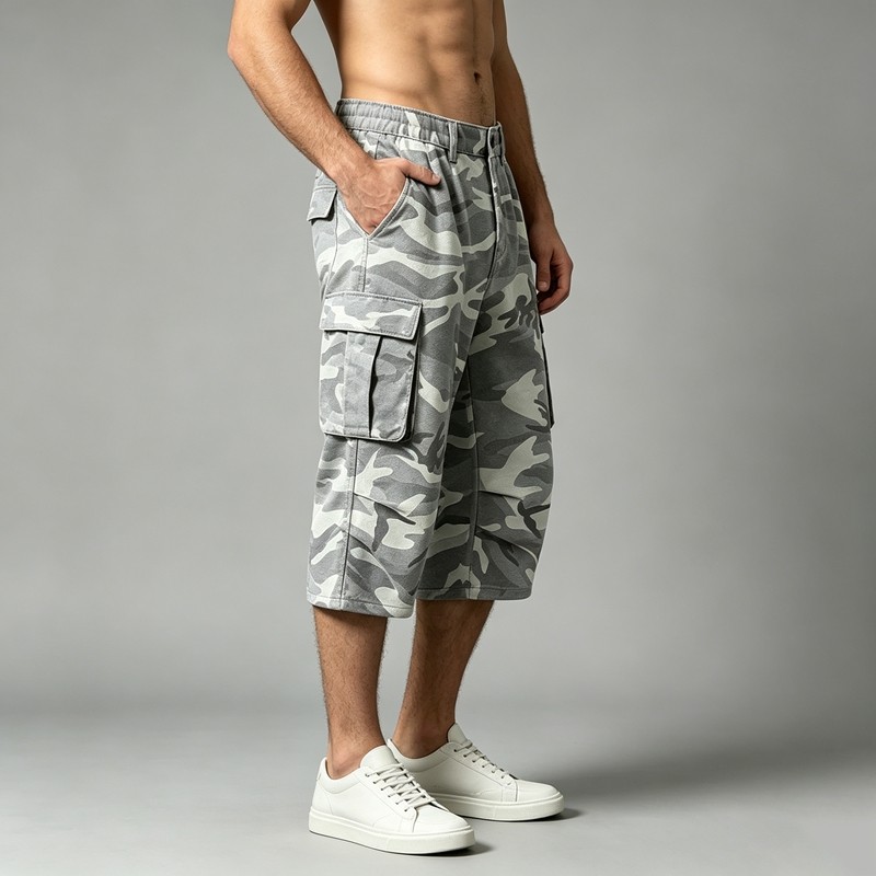 Camouflage Cargo Capri Pants with Pockets