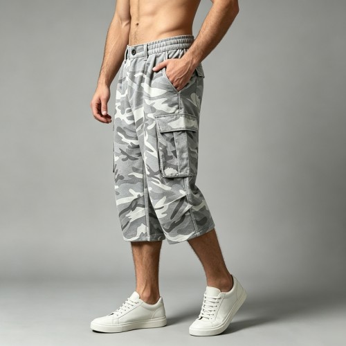 Camouflage Cargo Capri Pants with Pockets | Daily Street Casual Wear Loose Fit Elastic Waist | Custom Streetwear