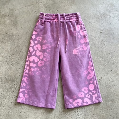 Purple Pink Leopard DTG Print Washed Capri Pants | Elastic Drawstring Waist | Casual Daily Streetwear | Custom Streetwear