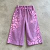 Purple Pink Leopard DTG Print Washed Capri Pants | Elastic Drawstring Waist | Casual Daily Streetwear | Custom Streetwear