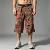 Red Camo Raw Edge Cargo Cropped Pants | Multi-Pocket Elastic Waist | Daily Street Hip Hop Outfit | Streetwear Manufacturer