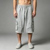 Patchwork Denim Pocket Splash Ink Raw Edge Capri Pants | Cotton Blend Elastic Waist | OEM Streetwear