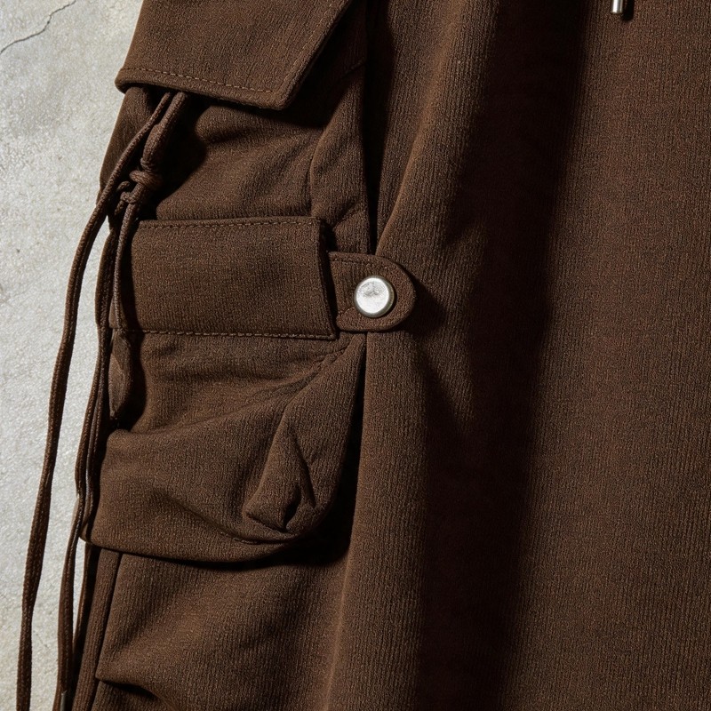 Drawstring Strap Multi Cargo Pocket Brown Capri Pants