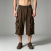 Drawstring Strap Multi Cargo Pocket Brown Capri Pants | Adjustable Strap,Button Closure | OEM Streetwear