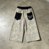Leopard Embroidered Cropped Wide Leg Pants | Elastic Waist with Back pocket Embroidery | OEM Streetwear