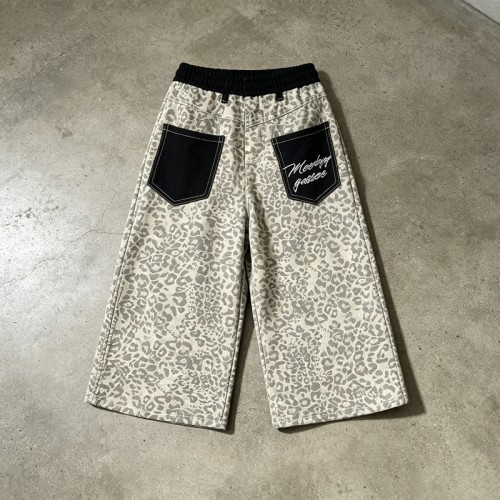 Leopard Embroidered Cropped Wide Leg Pants | Elastic Waist with Back pocket Embroidery | OEM Streetwear