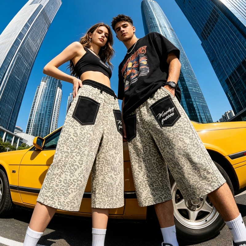 Leopard Embroidered Cropped Wide Leg Pants