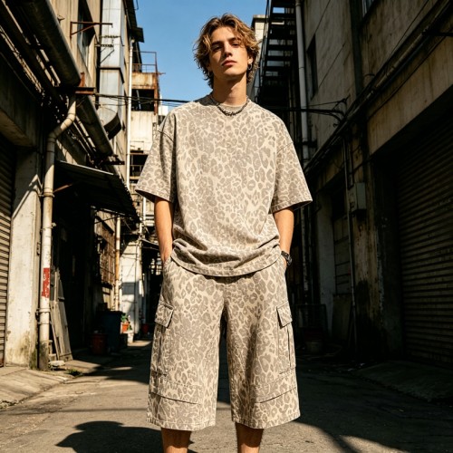 Leopard Cargo Wide Capri Pants | Elastic Drawstring Waist | Street Daily Casual Wear | Custom Streetwear