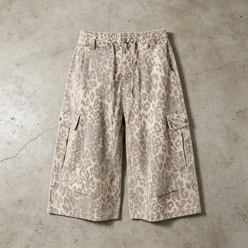 Leopard Cargo Wide Capri Pants | Elastic Drawstring Waist | Street Daily Casual Wear | Custom Streetwear