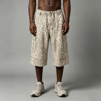 Leopard Cargo Wide Capri Pants | Elastic Drawstring Waist | Street Daily Casual Wear | Custom Streetwear