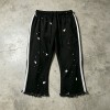 Ink Splatter Flare Capri Pants | Side Stripe Raw Hem | Cotton Blend Drawstring Waist | Custom Streetwear