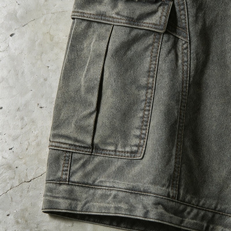 Washed Denim Cargo Capri Pants