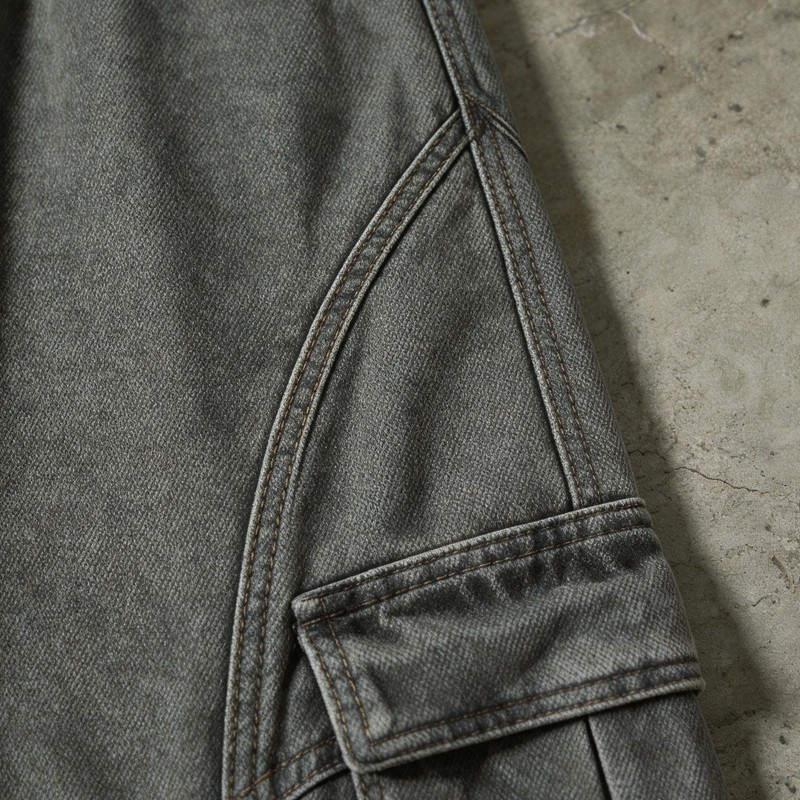Washed Denim Cargo Capri Pants