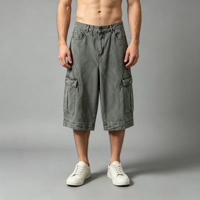 Washed Denim Cargo Capri Pants | Multi-Cargo Pocket Street Daily Casual Outfit | OEM Streetwear