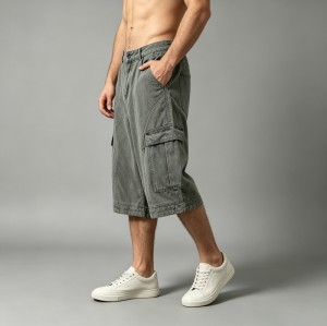 Washed Denim Cargo Capri Pants | Multi-Cargo Pocket Street Daily Casual Outfit | OEM Streetwear
