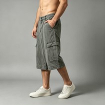 Washed Denim Cargo Capri Pants | Multi-Cargo Pocket Street Daily Casual Outfit | OEM Streetwear